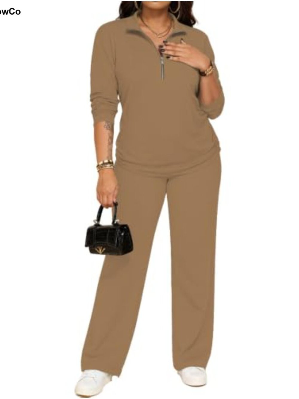 Women's 2 Piece Sweatsuit Set Half Zip Wide Leg Tracksuit